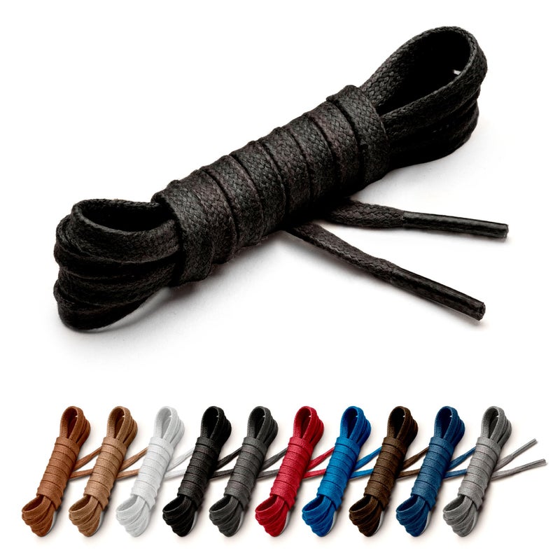 Benchmark Basics Benchmark Flat Dress Shoe Laces - Waxed Cotton Flat Shoelaces for Shoes and Boots (Black, 36") - Image 1